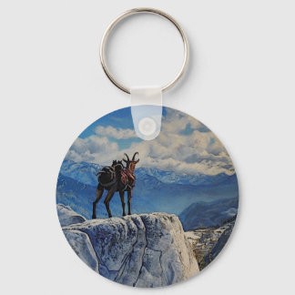 Oberhalsi Pack Goat in Idaho Mountains/cartooned Key Ring