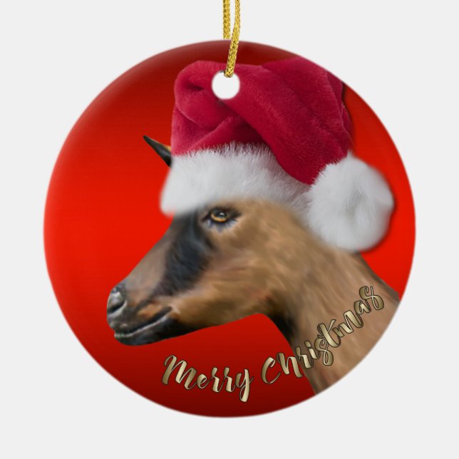 Oberhasli Goat Santa Hat Christmas Ornament (Front)