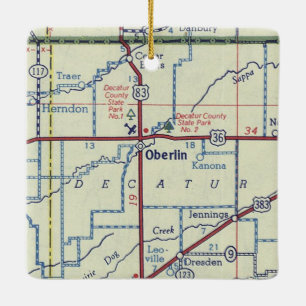 Oberlin Kansas Vintage Map Ceramic Ornament