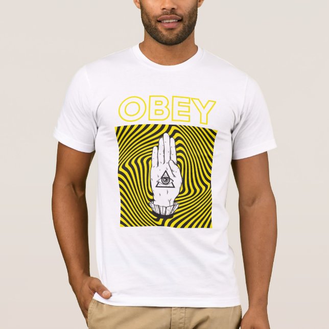 Obey Brainwash Mind Control Illuminati Hand Eye T-Shirt (Front)