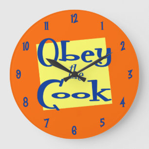 Obey the Cook Retro Orange Yellow Kitchen Clock
