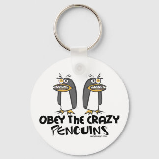 Obey The Crazy Penguins Cartoon Key Ring