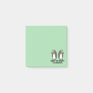Obey the crazy Penguins Graphic Design   Green Post-it Notes
