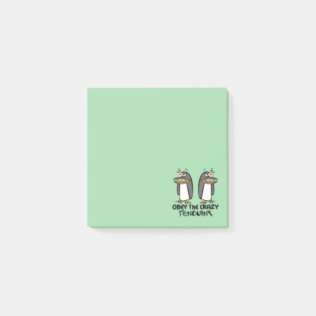 Obey the crazy Penguins Graphic Design | Green Post-it Notes (Front)