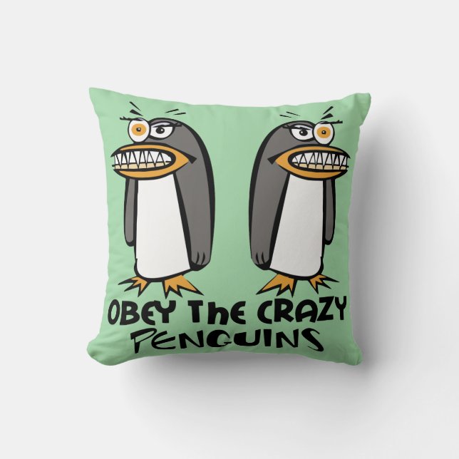 Obey The Crazy Penguins (Green) Cushion (Front)