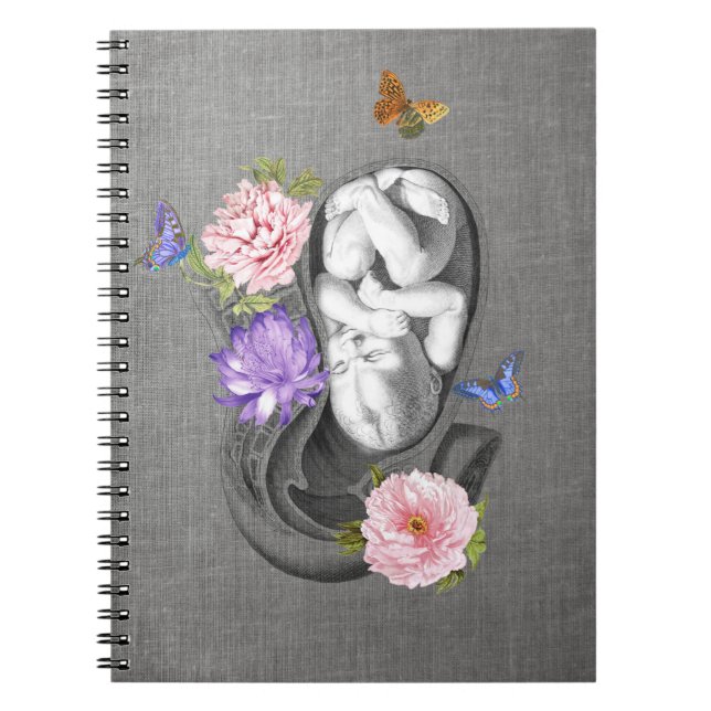 OBGYN Anatomy Floral Art Womb Baby Design 1 Notebook (Front)