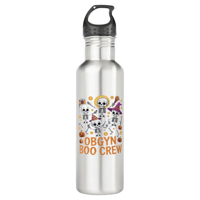 OBGYN Boo Crew Nurse Skeleton Dancing Halloween Sp 710 Ml Water Bottle (Front)