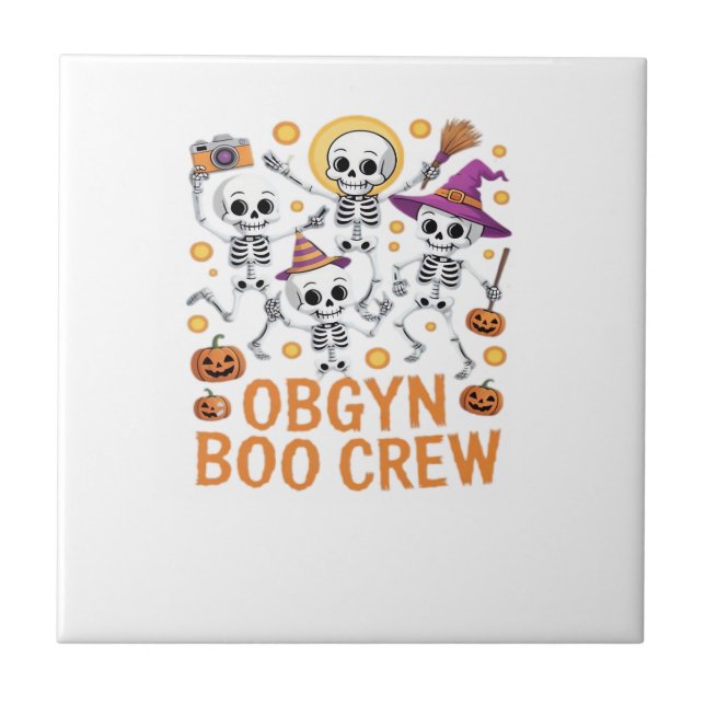 OBGYN Boo Crew Nurse Skeleton Dancing Halloween Sp Ceramic Tile (Front)