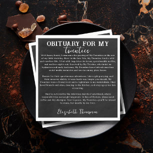 Obituary For My Twenties RIP 20s 30th Birthday Napkin