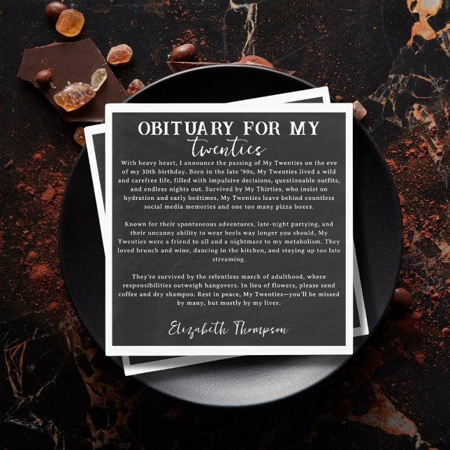 Obituary For My Twenties RIP 20s 30th Birthday Napkin (Creator Uploaded)