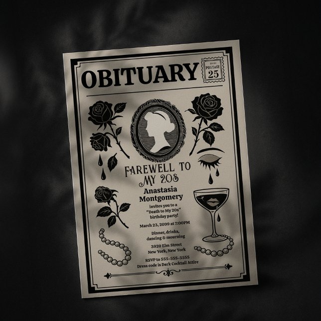 Obituary Newspaper 30th Birthday RIP My 20s Invitation (Obituary Newspaper 30th Birthday Invitation)