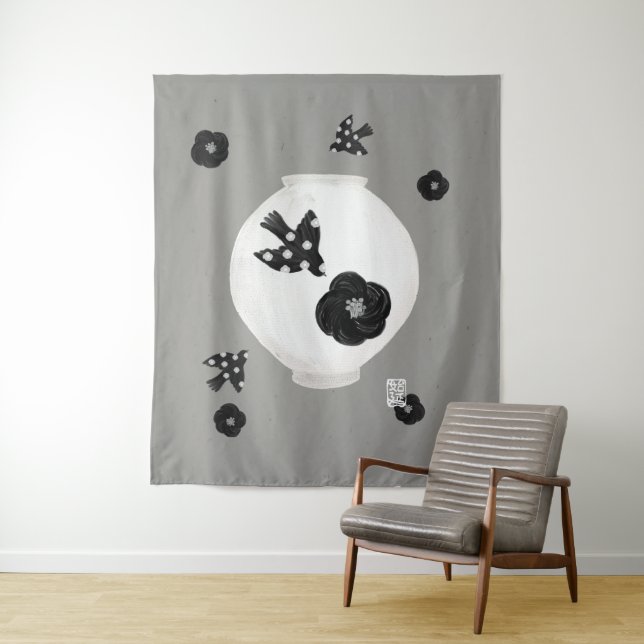 objet_22_camellia,bird and pottery L_size tapestry (In Situ)