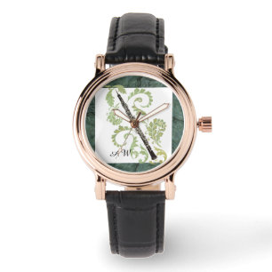 Oboe and Foliage Stone Effect Custom Monogram Watch