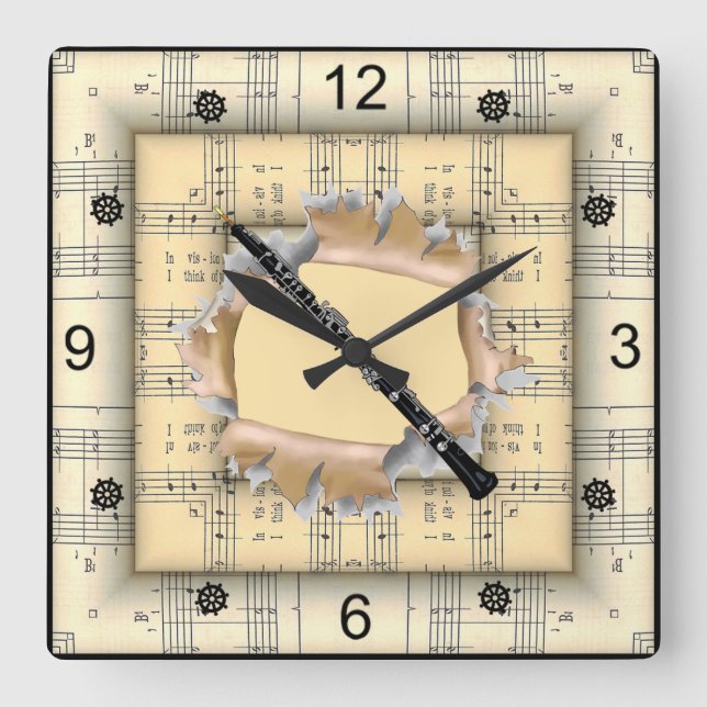 Oboe ~ Breaking Through ~ Strange Sheet Music ~  Square Wall Clock (Front)