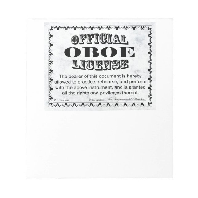 Oboe License Notepad (Front)