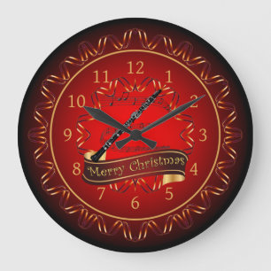 Oboe, Merry Christmas, Maroon & Black ~  Large Clock