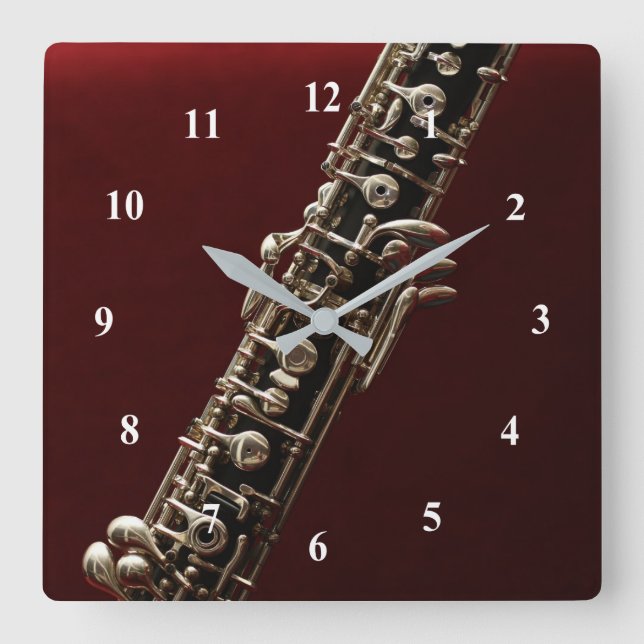 Oboe musical instrument square wall clock (Front)