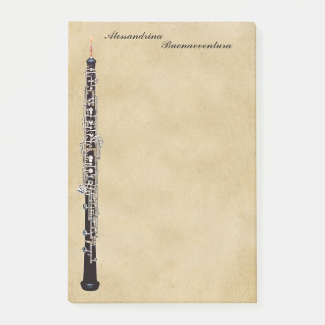 Oboe on Parchment Look Customisable Name Post-it Notes (Front)