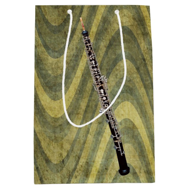 Oboe on Wavy Green Striped Background Medium Gift Bag (Front)