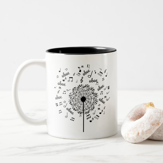 Oboe Player Music Dandelion Two-Tone Coffee Mug (With Donut)