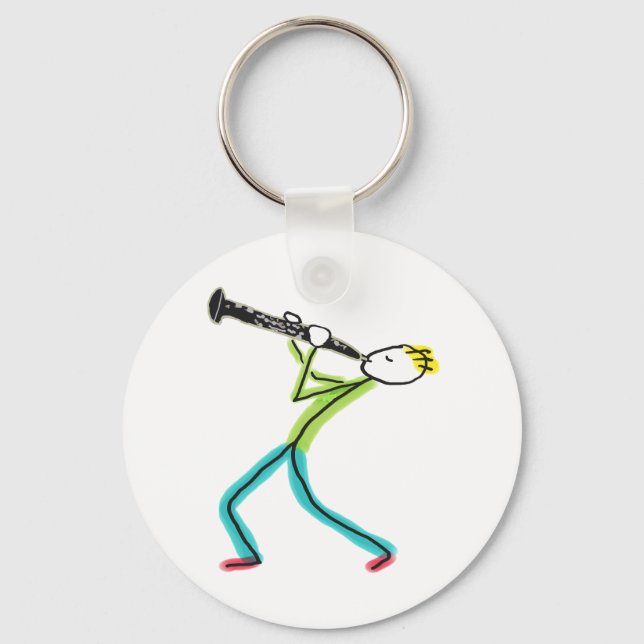 Oboe Playing Stickman Key Ring (Front)