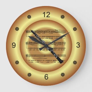 ~ Oboe ~  Sheet Music ~ Gold Background ~  Large Clock