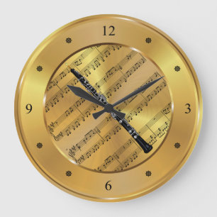 Oboe ~ Sheet Music ~ Gold Background ~ Unique ~ Large Clock