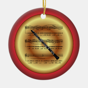 Oboe ~ Sheet Music ~ Red/Green/Gold ~ Christmas ~ Ceramic Ornament