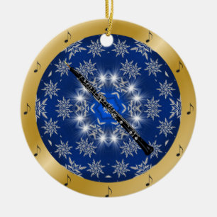 Oboe ~ Silver ~ Blue ~ Gold ~ Christmas ~ Ceramic Ornament