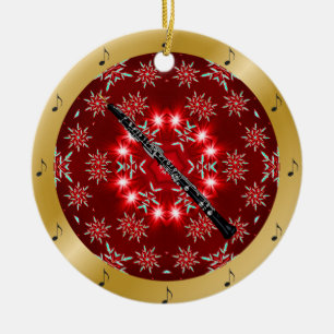 Oboe ~ Silver ~ Red~ Gold ~ Christmas ~ Ceramic Ornament