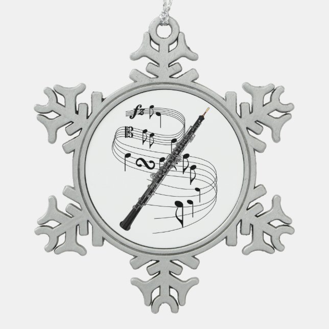 Oboe Snowflake Pewter Christmas Ornament (Front)