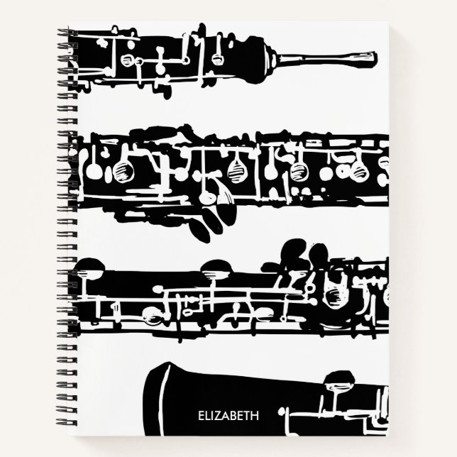 Oboe Spiral Notebook in Black and White (Front)