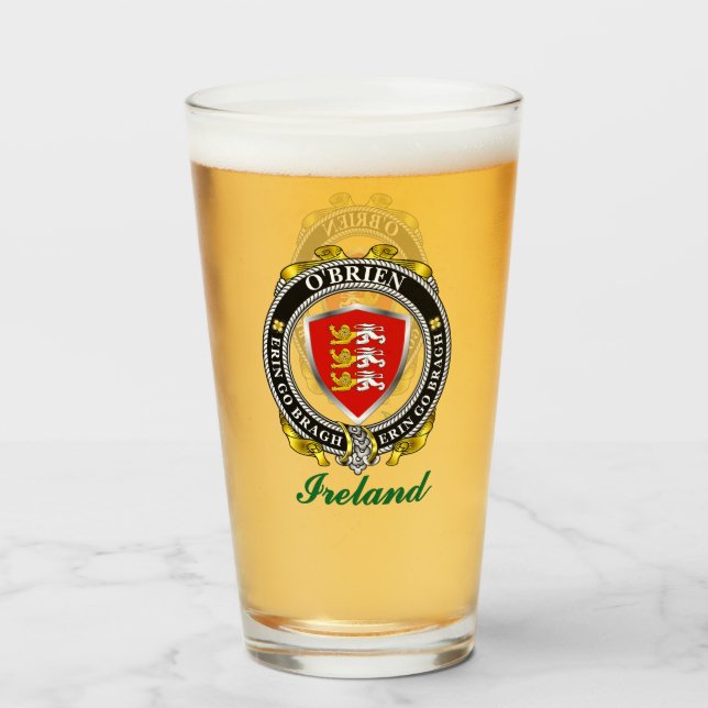 O'Brien/Brien Irish Shield Personalised Beer Glass (Front Filled)