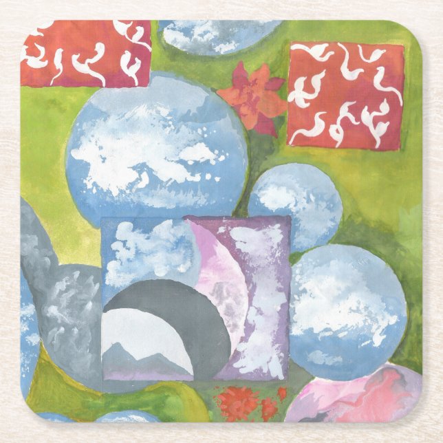 Observance Folk Art by AnyaC Square Paper Coaster (Front)