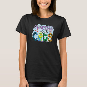 Obsessed With Cats Graphic Patchwork Cat T-Shirt