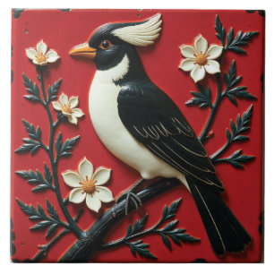 Obsidian and Ivory Perch Ceramic Tile