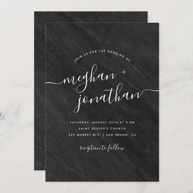 Obsidian | Black Marble Wedding Invitation (Front/Back)