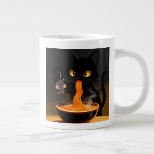 Obsidian Cat & Daring Mouse – Midnight Ramen Feast Large Coffee Mug
