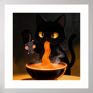 Obsidian Cat & Daring Mouse – Midnight Ramen Feast Poster