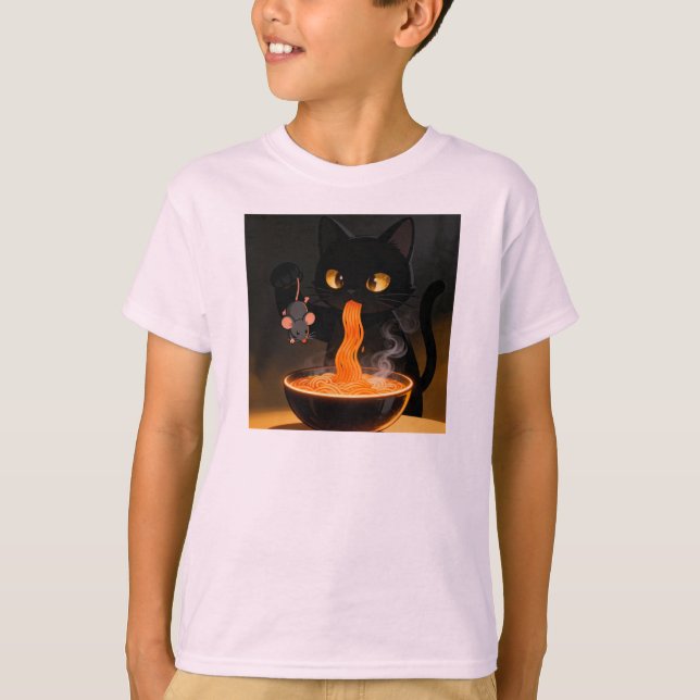 Obsidian Cat & Daring Mouse – Midnight Ramen Feast T-Shirt (Front)