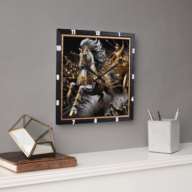 Obsidian Chariot: Lightning's Strike Square Wall Clock (Office)