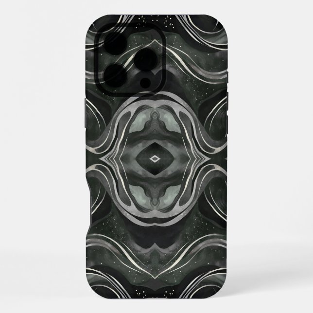 Obsidian Echo | Symmetrical Dark Marble Flow iPhone Case (Back)