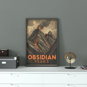 Obsidian Peaks Fantasy National Park Exploration Poster