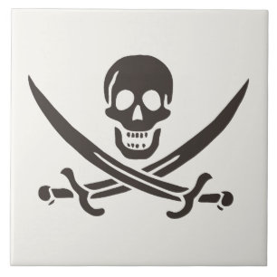 Obsidian Skull Swords Pirate flag of Calico Jack Ceramic Tile
