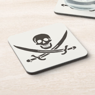 Obsidian Skull Swords Pirate flag of Calico Jack Coaster