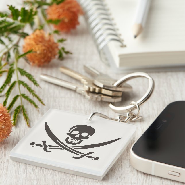 Obsidian Skull Swords Pirate flag of Calico Jack Key Ring (Front Right)
