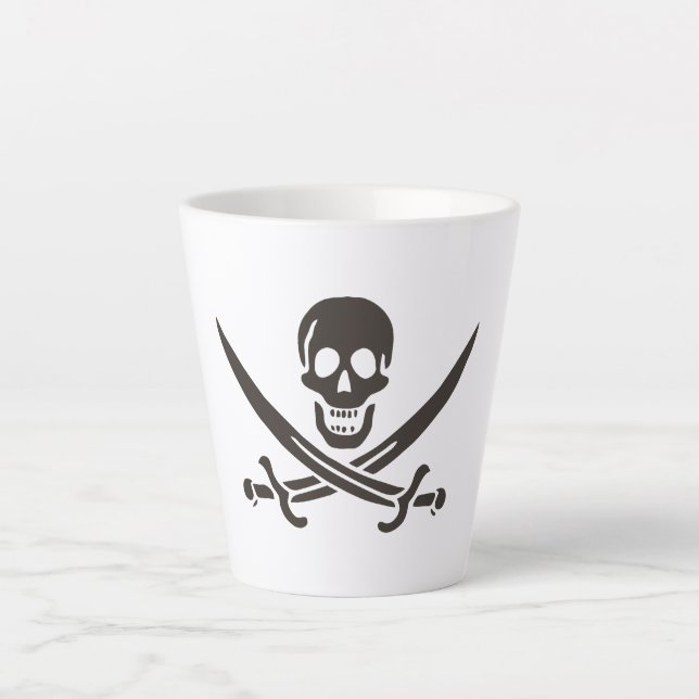 Obsidian Skull Swords Pirate flag of Calico Jack Latte Mug (Front)