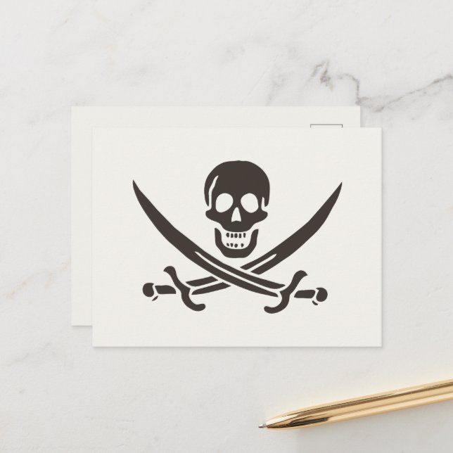 Obsidian Skull Swords Pirate flag of Calico Jack Postcard (Front/Back In Situ)