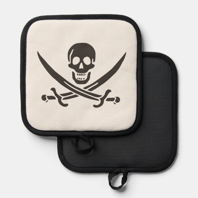 Obsidian Skull Swords Pirate flag of Calico Jack Pot Holder (Front/Back)