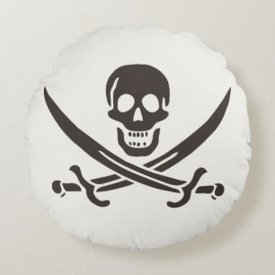 Obsidian Skull Swords Pirate flag of Calico Jack Round Cushion